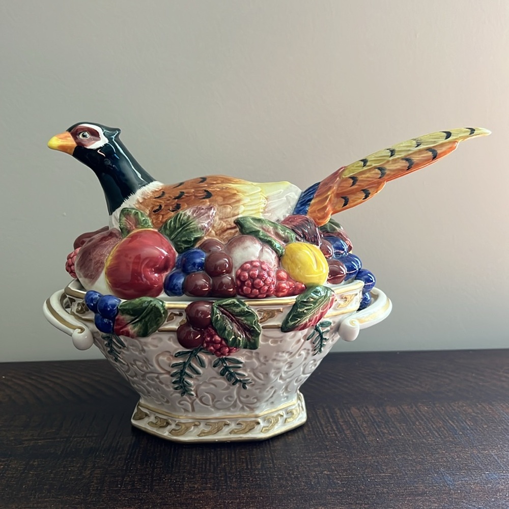 Fritz & Floyd Colorful Venezia Ceramic Autumn Bounty Pheasant Tureen